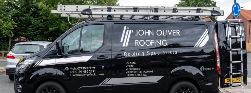 Oliver Roofing Ltd van on a Newcastle job